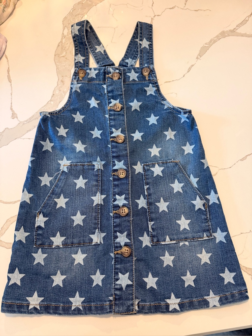 wonder nation Blue Star-Print Denim Overalls Dress